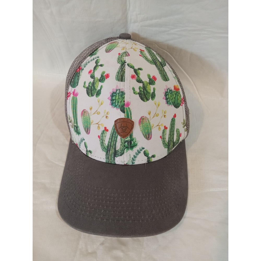 Ariat Cactus Print Trucker Hat Grey Mesh Snapback Western Baseball Cap